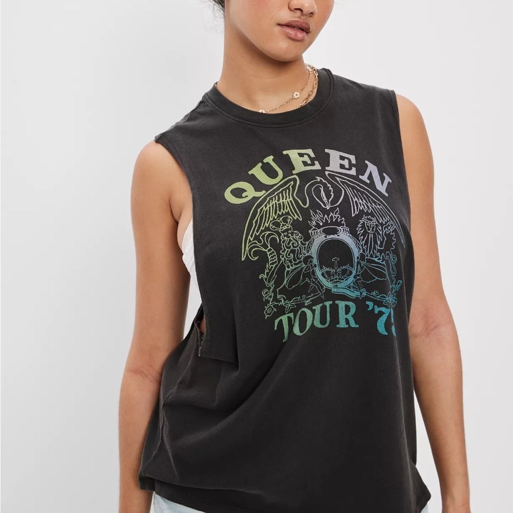 AE Band Tee American Eagle Queen Graphic Cutoff Tank Top Sz L/XL